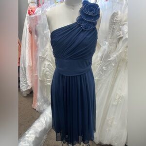 Elegant One-Shoulder Navy Dress